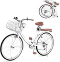 24/26 Inch Beach Cruiser Bike for Women Folding Bikes, 7-Speed Womens Bike with Basket and Coffee Cup, Womens Foldable Bicycle Commuter Bikes for Adults, Adjustable Seat & Dual V-Type Brakes