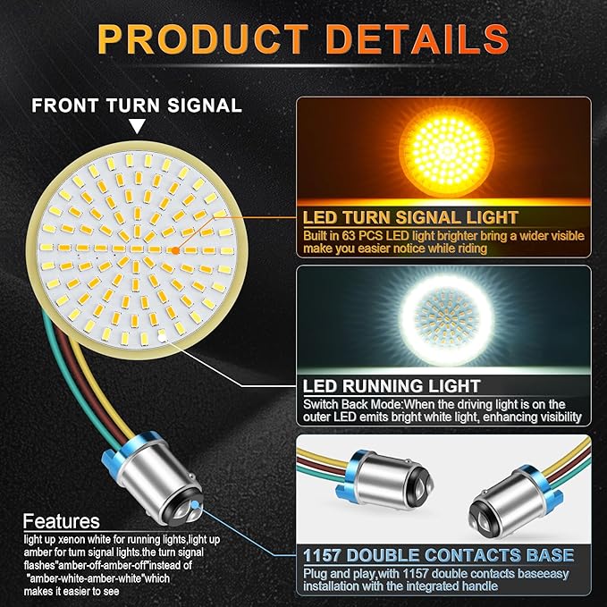LivTee Extremely Bright Front Turn Signals & Running Switchback LED Lights Panel with 1157 Base Compatible for Harley Dyna Street Glide Road King, White/Amber