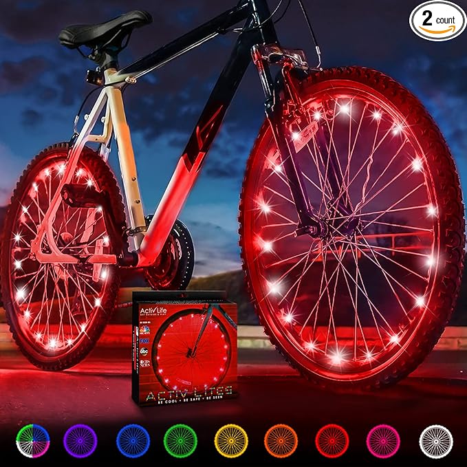 Activ Life 2-Tire Pack LED Bike Wheel Lights with Batteries Included, Get 100% Brighter and Visible from All Angles for Ultimate Safety and Style