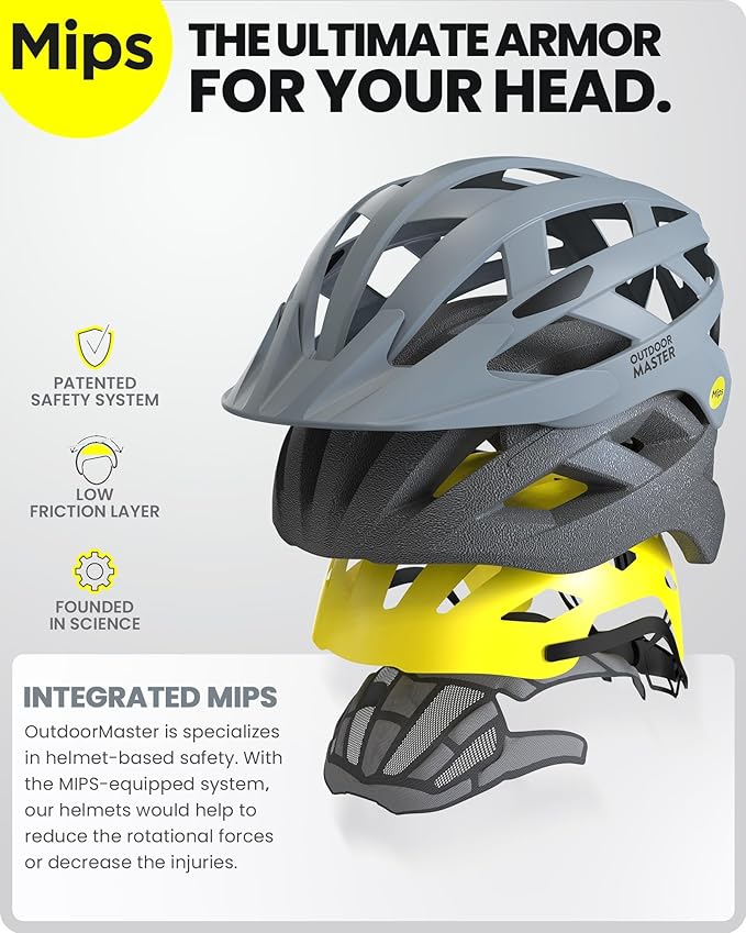 OutdoorMaster Gem Recreational MIPS Cycling Helmet - Two Removable Liners & Ventilation in Multi-Environment - Bike Helmet in Mountain, Motorway for Youth & Adult