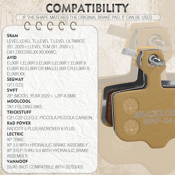 BUCKLOS Bike Disc Brake Pads-Bicycle Disk Brake Pads for Sram Avid Elixir E1 E3 E5 E7 E9 ER ER CR Mag Level TL T Sram XX X0 X7 X9 XXWC DB1 DB3 DB5 for Mountain Bike/Ebike/Road Bike/Scooter