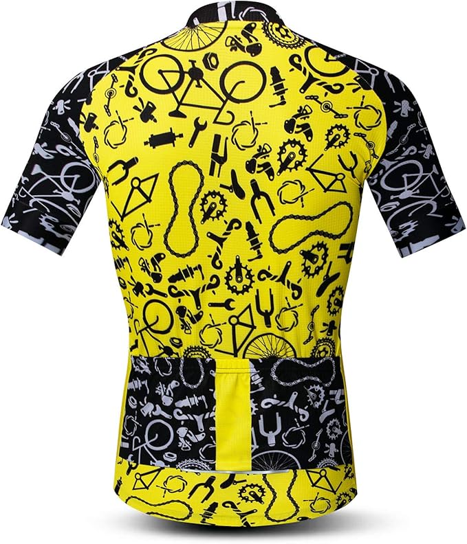 Men Cycling Jersey Skull Bike Short Sleeve Tops Quick-Dry Reflective 3-Pockets S-3XL