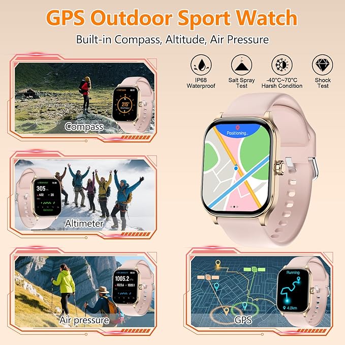 Smart Watch for Women Men with Text and Call, Smartwatches with Heart Rate/SpO2/Sleep/Stress Monitor, 100+ Sports Modes, Fitness Watches Compatible with iOS/Android (Pink, 1.96")