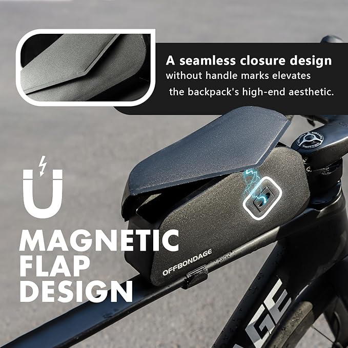 Top Tube Bike Frame Bag Magnetic Switch Waterproof Bikepacking Bicycle Storage Bag for Gravel Road Bike (Black)