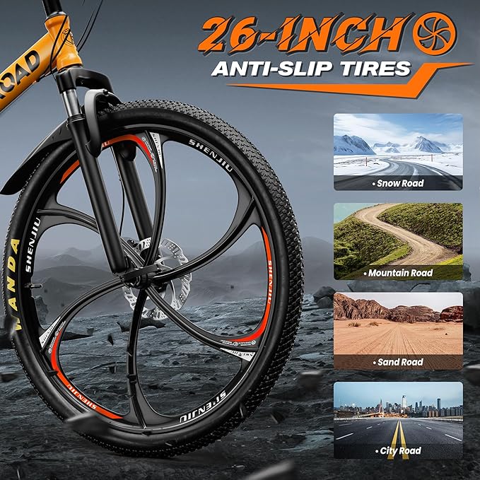 26" Foldable MTB – 21-Speed Full Suspension, High-Carbon Steel Frame, Dual Disc Brakes & Quick-Release Tires – Adults & Teens (Multiple Colors)