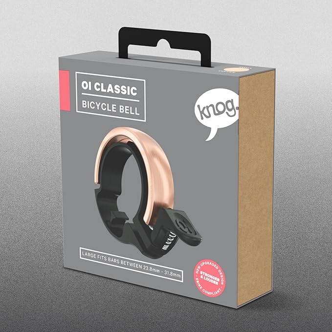 Knog Oi Bike Bicycle Bell - Original Luxury Styles, Built-in Cable Clip, Adult/Youth Bicycle Bell (Black, Copper, Brass, Aluminum)