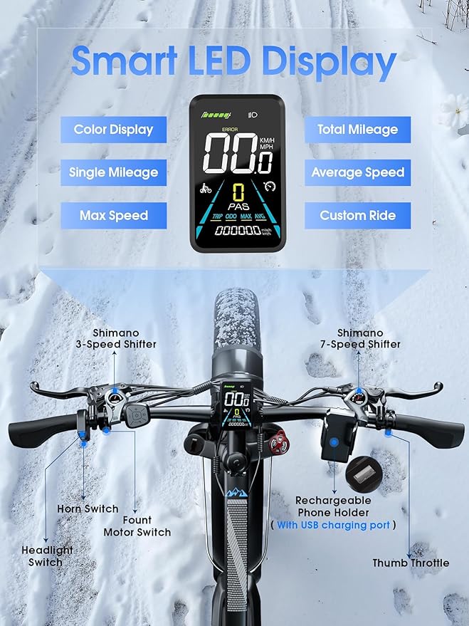 Electric Bike for Adults-2000W Peak 24" Fat Tire All-Terrain EBike, 37MPH 70+ Miles Long Range Ebike, 52V 19.2 AH Battery Tested to UL 2849 Electric Bicycle for Mountain Commuter Offroad