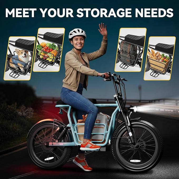 Caroma Peak 1200W/1000W/800W/500W Electric Scooter with Seat,16"/20" Fat Tire Ebike All-Terrain,Max 30Miles&20MPH Electric Scooter Adults,Electric Motorcycle Adults with Storage Basket for Cargo&Pets