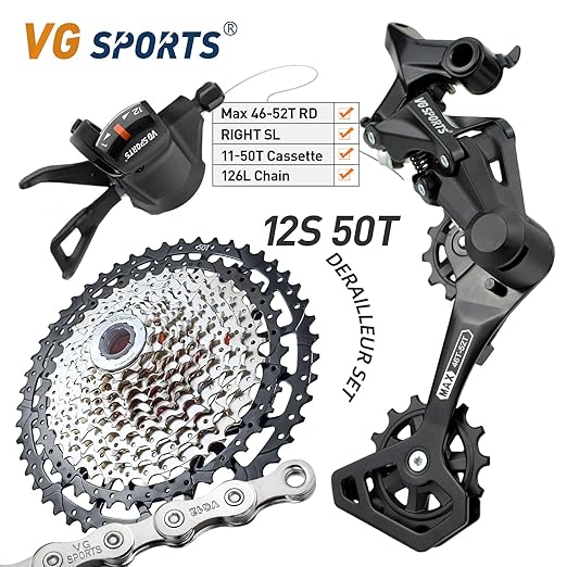VG Sports 12 Speed MTB Groupset Bike Chain 11-50T Cassette 1x12 Speed Rear Derailleur& Shifter (12S 11-50T Set)