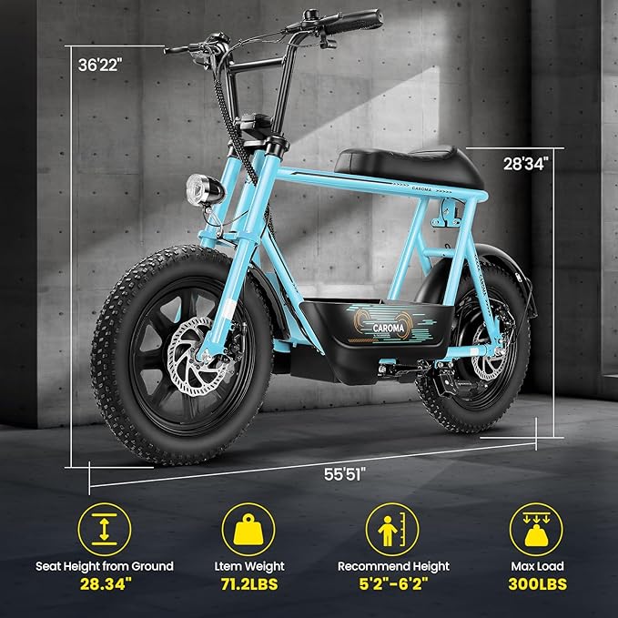 Caroma Peak 1200W/1000W/800W/500W Electric Scooter with Seat,16"/20" Fat Tire Ebike All-Terrain,Max 30Miles&20MPH Electric Scooter Adults,Electric Motorcycle Adults with Storage Basket for Cargo&Pets