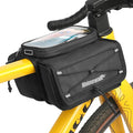 Rhinowalk Bike Top Tube Bag with Touch Screen Phone Pouch - Bicycle Frame Bag with Phone Holder, Double Side Pannier Zipper & Magnetic Closure (Black)