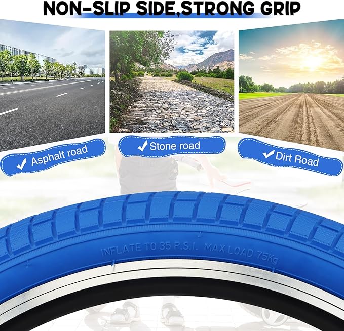12/16/20x2.125 Bike Tires 1/2 Pack 12/16/20 Inch Kids Folding Replacement Tire/Tube Suitable for Tires 12/20x2.1 12/16/20x2. 125 12/20x2.25, Multiple Colors
