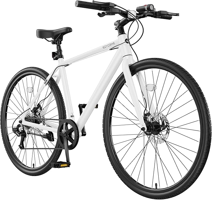 MOONCOOL Hybrid Bike for Men, 700C Aluminum 29LBS Ultra-Light 8-Speed Commuter Bike, 350lb Capacity, 29" Adult Urban Bicycle, Dual Disc Brakes, for Tall Men&Women, 85% Pre-Assembled