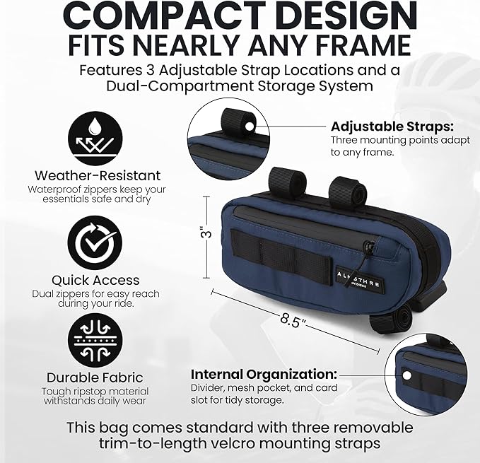 ALMSTHRE Bike Frame Bag | Weather-Resistant, Waterproof Zippers & Dual-Sided Access for Road, MTB, and Ebike Frames