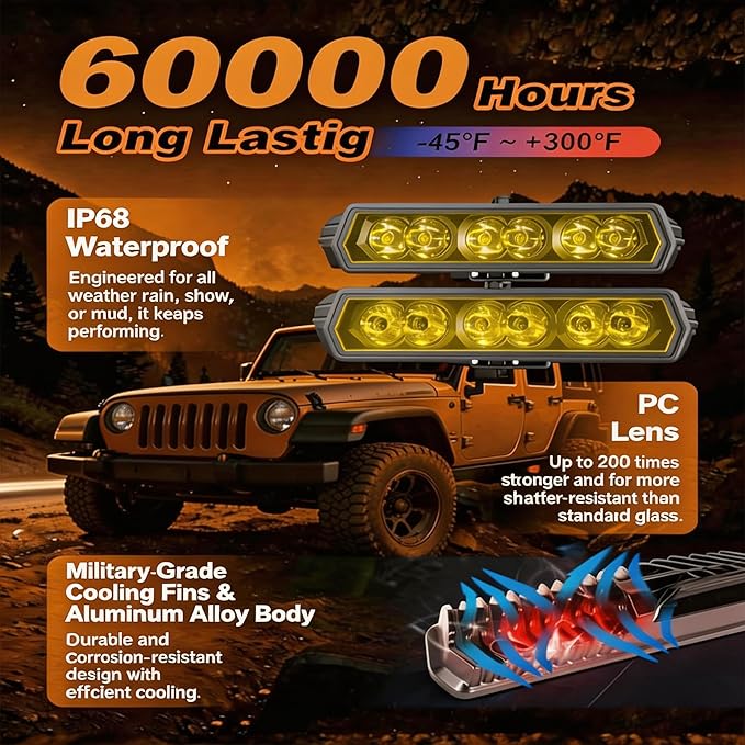YCHOW-TECH Amber 6 Inch LED Light Bar, 2PCS 120W Single Rows Spot Beam Slim LED Pods Fog Light Assembly Work Off Road Driving Backup Light for Truck ATV SUV UTV Motorcycle Boat