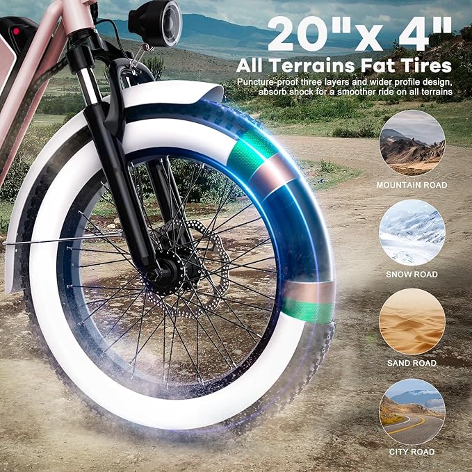 Electric Bike for Adults, 20"x 4" Fat Tire 35MPH Cargo Ebike with Seat, 1450W Peak 2 Seater Commute Bike with 48V 20AH Removable 960WH Battery, 80 Miles Max Range 7-Speed Step-Thru Electric Bicycle