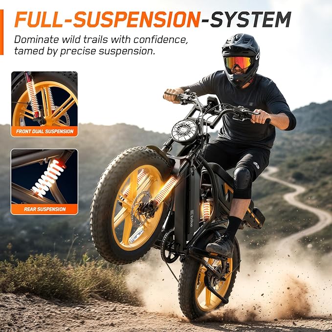 Electric Bike for Adults,1500W Peak Motor Retro E Bike,30MPH Max Speed,60/110 Miles Range,Removable 48V 15Ah Battery,20"x4.0"Fat Tire,Ebike with Suspension,UL 2849