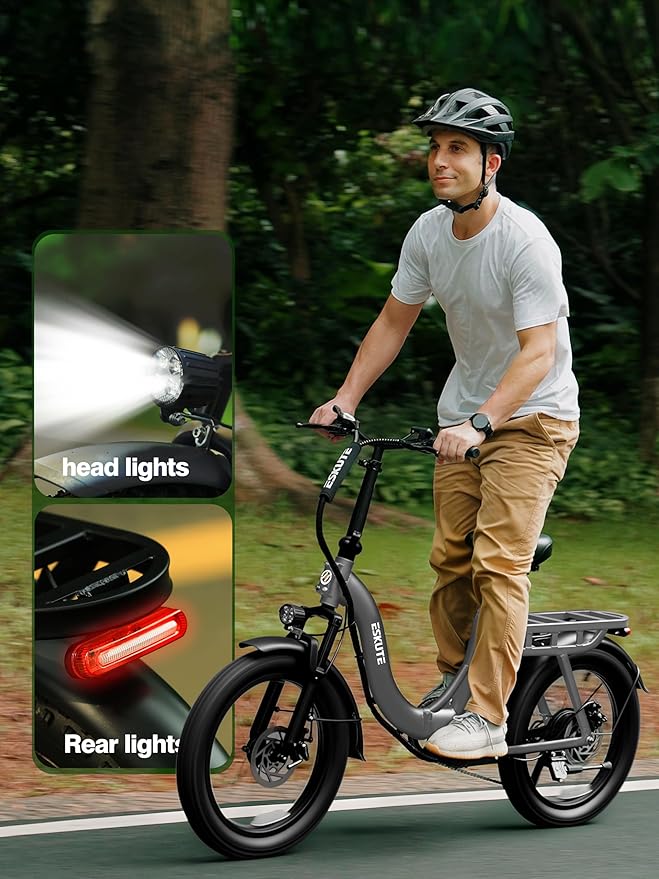 ESKUTE Electric Bike for Adults – 1200W Peak Motor, Folding 20x3 Fat Tire E‑Bike, 48V 10.4Ah Battery, Step‑Through Cargo Fold Ebike, NFC Unlock, 28 MPH, 7‑Speed, Up to 55 Miles