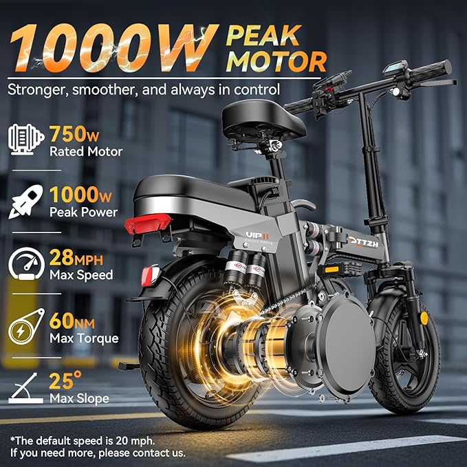 A12 Foldable Ebike for Adults, 2000W/1000W, 40/28MPH, 52V 25Ah, 48V 15Ah, Keyless Ignition, 60-80 Miles Range Folding Electric Bike, 14" Commuter Adult Electric Bicycle, UL2849 Certified E Bike