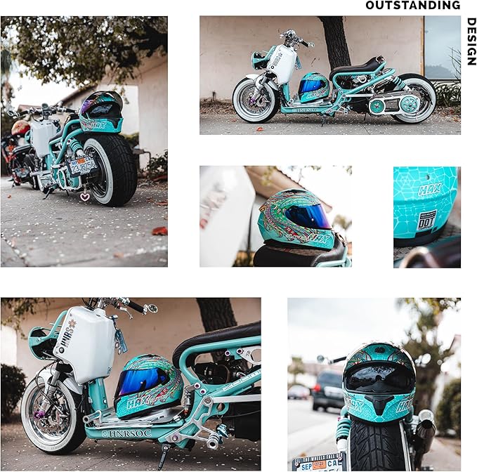 HAX Obsidian Full Face Dual Visor Adult Motorcycle Helmet for Motorbike Street Bike with Pinlock Ready DOT Approved Slayer Turquoise XXL