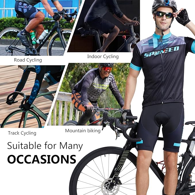 sponeed Cycling Jersey Short Sleeve Suits Men Bike Clothing Road Bicycle Shorts Padded Outfits