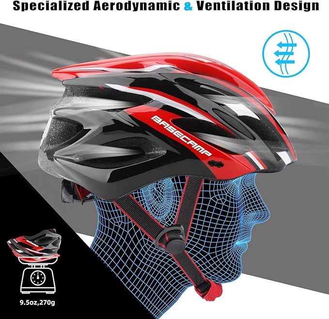 Basecamp Bike Helmet for Women Men with LED Safety Light Removable Sun Visor Lightweight Bicycle Helmet Adjustable Breathable Mountain & Road Cycling Helmets for Adult