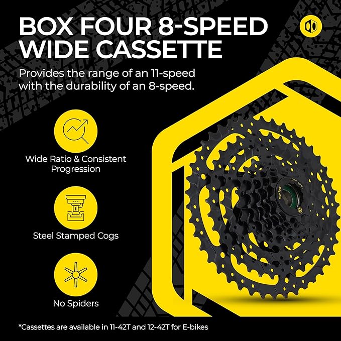 Box Four 8 Speed Multi Shift Non E-Bike and Single Shift E-Bike Cycling Groupset with Rear Derailleur, Shifters, Cassette, Chain, Shift Housing Kit Components Mountain Bike Drivetrain Upgrade