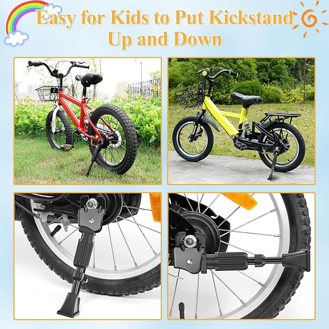 SEISSO Bike Kickstand for Kids Bike 12 14 16 18 20 inch Wheel, Adjustable Rear Mount Bicycle Kickstands, Universal Child Kick Stand for 12"-20" Wheel (Kickstand for 12 14 16 18 20 inch Kids Bike)