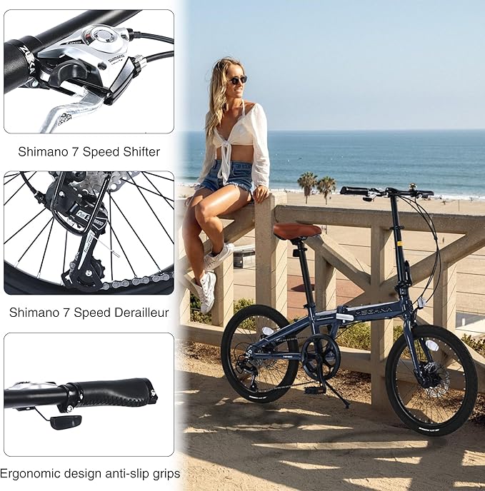 ZUKKA Folding Bike 20 Inch Foldable City Bike 7 Speed Transmission System & Dual Disc Brake Aluminum Frame Adult Bicycle for Commuting Traveling Exercising