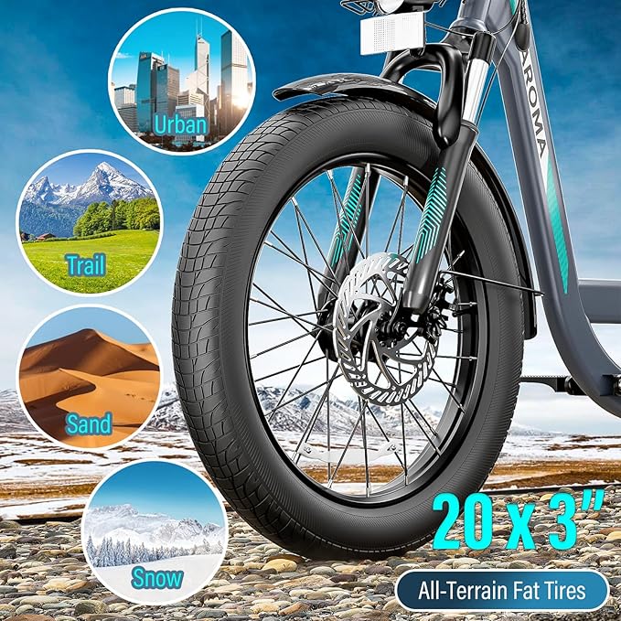 Caroma Peak 500W/800W/1200W Electric Scooter with Seat, 20" Fat Tire Electric Bike with 48V Removable Battery, Up to 30Miles & 20MPH, Adult Scooter for Commuting with Basket&Adjustable Seat
