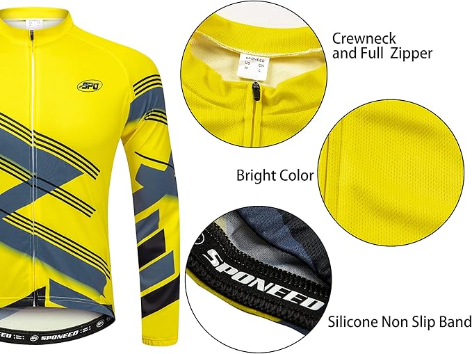 sponeed Cycling Clothes for Men Long Sleeve Mountain Bike Road Bicycle Shirt Jerseys Padded Pants Biking Outfits