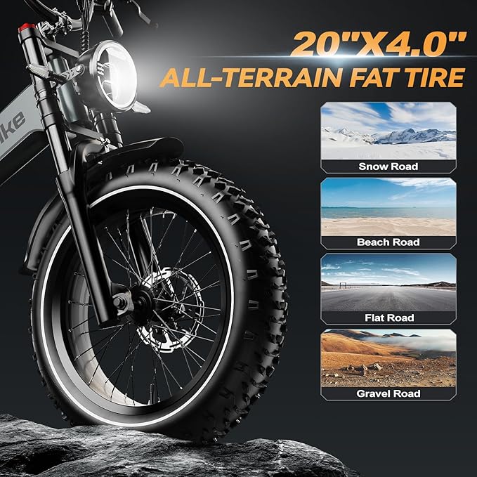 2000W/3000W Peak Motor Electric Bike for Adults, 48V/52V 25AH/30AH Battery Full Suspension Foldable Ebike, 20"x4.0" Fat Tires 35MPH Dirt Bike, 100/120 Miles Hydraulic Brake Magnesium Alloy Motorcycle