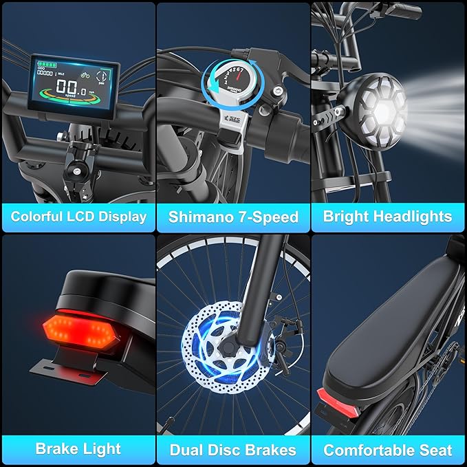 Retro Electric Bike for Adults,48V 20AH-1500/3000W Peak Motor Electric Bicycle-Max Speed 31-35MPH-Max 80 MI Range-20" x 4.0" Fat Tire Ebike,7-Speed, Dual Shock Absorber - UL 2849