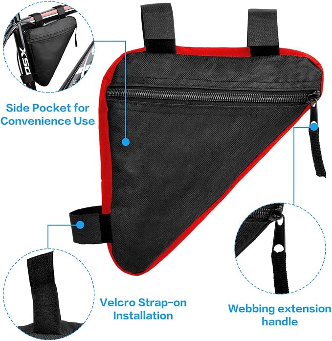 Bike Triangle Frame Bag - Bicycle Cycling Handlebar Front Pouch Saddle Storage Bag for Road and Mountain Bikes (Red)