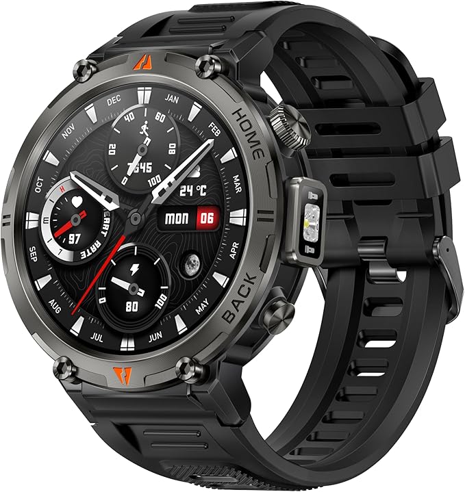 Military Smart Watches for Men Built-in GPS with LED Flashlight Compass, 3ATM Waterproof Rugged Tactical Smartwatch with Text and Call, 1.45" HD Fitness Tracker with HR SPO2 Monitor for iPhone Android