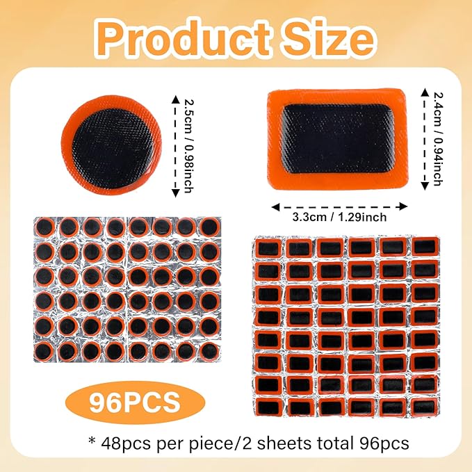 96 Pcs Bike Bicycle Tire Patches, Not Self Adhesive Rubber Patch, Outdoor Cycling Bicycle Tire Tool, Bicycle Inner Tube Puncture Patch for All Inflatable Inner Tubes in Road Emergency