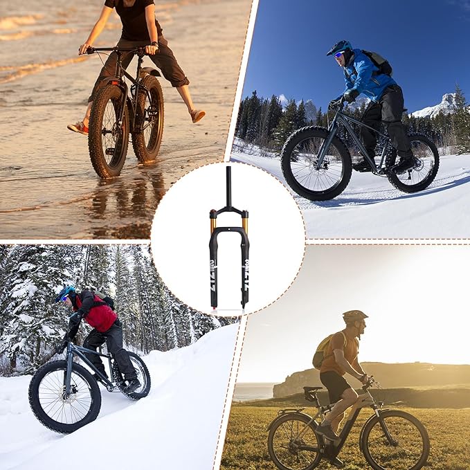ZTZ 26 * 4.0 inch Fat Tire MTB Air Suspension Fork - Ultralight Rebound Adjustment Front Fork,120mm Travel, 135mm Spacing Hub，9mm QR，Crown Lockout， Ideal for Snow Beach XC Mountain Bikes