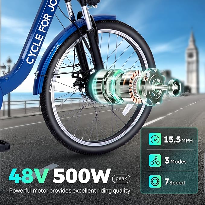 Luxevelo 500w Electric Trike Electric Tricycle for Adults Hydraulic Disc Brakes Adult Tricycle 24 inches Tire 7speed Power Assist Multiple Shock Absorption Compact Commuter 48v 13ah Removable Battery