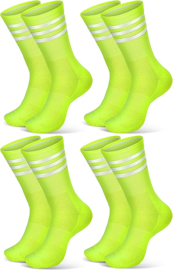 4 Pairs Glow in Dark Socks Cycling High Reflective Running Socks Night Safety Hosiery Compression Athletic