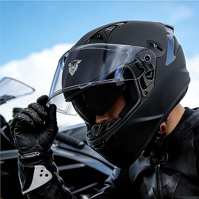 VCOROS Full Face Dual Visor Motorcycle Helmet for Adults Motorbike Street Bike Racing Helmets X9 DOT Approved with Black Visor