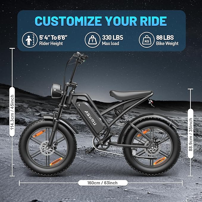 Electric Mountain Bike for Adults, 1500W Peak Motor Ebike, 28 MPH and 60 Miles PAS Range, 20 Inch Fat Tire Dirt E Bike for All-Terrain, 7 Speed, Electric Bicycles with 48V 15Ah Removable Battery
