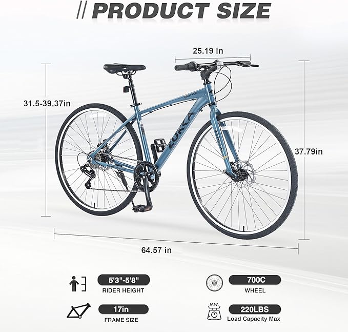 7 Speed Hybrid Bike, Aluminum Alloy Frame, Double Disc Brakes, 700C Road Bike, Fast Acceleration, Suitable Aerodynamic Riding Position for Men and Women City Bicycle