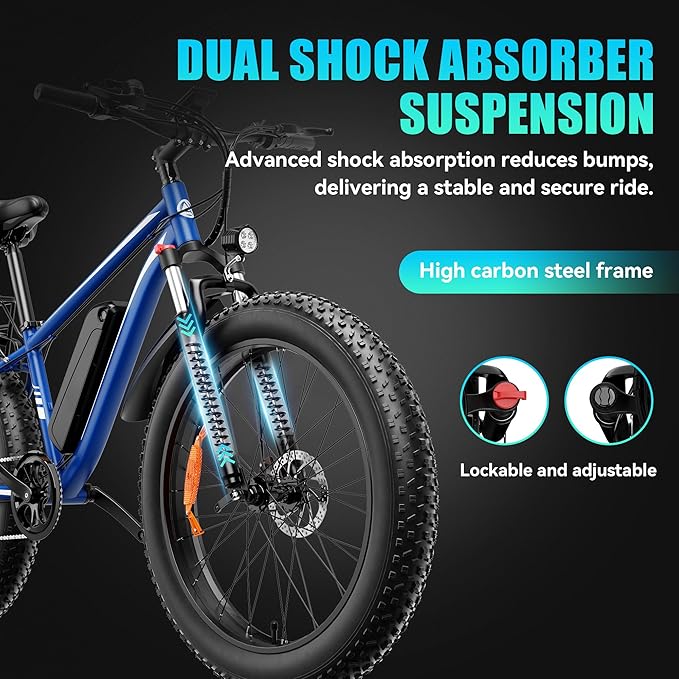 [UL Certified] Electric Bike for Adults with Peak 1500W Brushless Motor, 48V 15AH 35-60 Miles Battery Electric Bicycle, 26" Fat Tire Mountain Bike 28MPH 7 Speed Gears Ebike for Work,Off Road