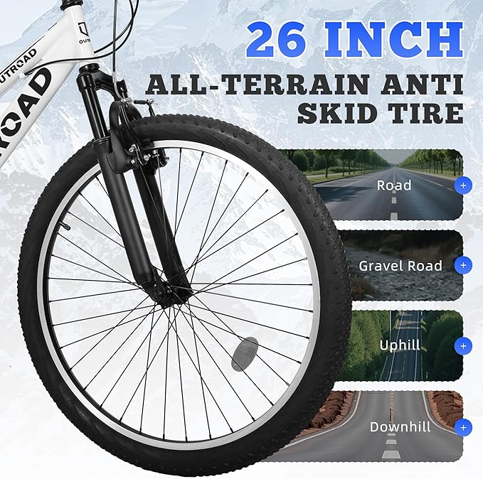 26 inch Mountain Bike Dual Full Suspension, Outdoor Hybrid Bikes,7-Speed/High-Carbon Steel, for Men Women Adult, MTB Bicycle with Suspension Fork,Sleek Colors