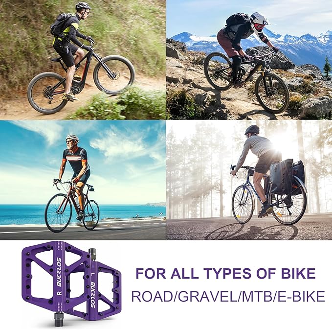 BUCKLOS Mountain Bike Pedals MTB Pedals Flat, Adult Bicycle Road Bike Large Platform Nylon Non-Slip Pedal for Gravel Bike/Hybrid Bike 9/16"