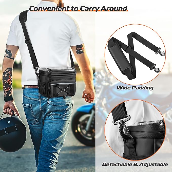 Waterproof Motorcycle Handlebar Bag, Dirtbike Handlebar Bag for Cruiser Softail Dyna Sportsters, Bicycle Tool Storage Pouch with PVC Clear Window & USB Charge Hole, Bag Only