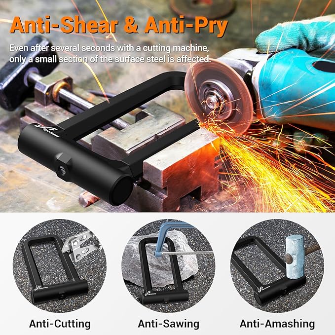 Sportneer Bike Lock: 18mm Heavy Duty Anti Theft Bike U Lock with 5ft Security Steel Cable - Shackle Bicycle U-Locks with 3 Keys & Mounting Bracket for Road Mountain Electric Bike, Size 8.58'' x 4.85''
