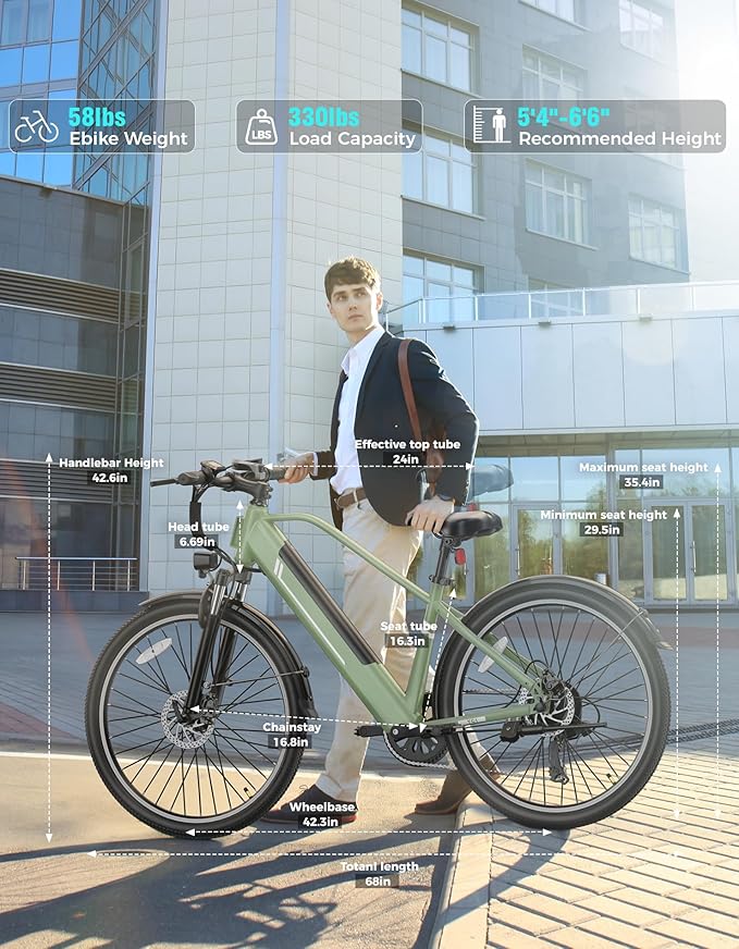 Jasion 26" Electric Bike for Adults, Internal Removable Battery Ebike with 3 Modes & 7-Speed, UL2849 Certified, 1200W Peak Motor, Max 28Mph & 50Miles, Shock Absorber, Electric City Commuter Bicycle