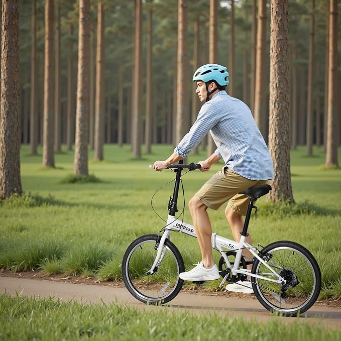 20-inch 7-Speed Folding Bike - Lightweight Aluminum Frame, Adjustable Stem, Easy Foldable Bicycle for Commuting & Storage, Multiple Colors