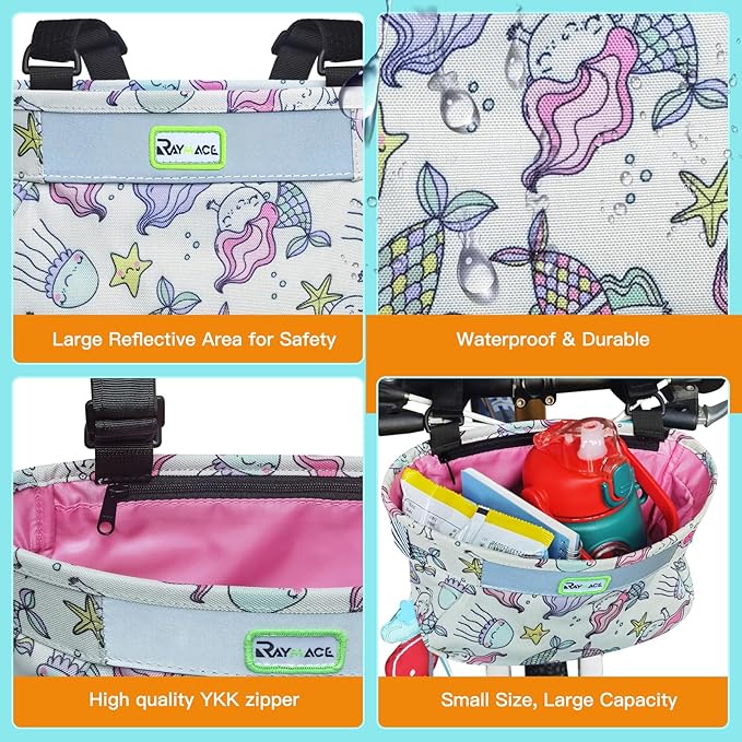 RAYMACE Kids Bike Basket,Children's Bike Basket Front,Waterproof Bicycle Basket Handlebar Bag for Girls,Boys Toddlers Bike or Scooter Accessories
